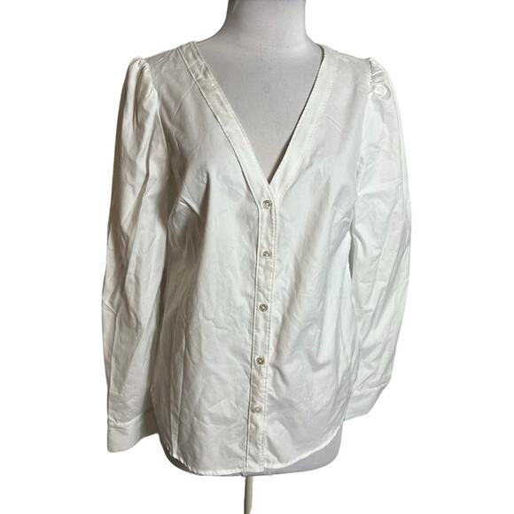 Veronica Beard long sleeve poplin top puff shoulder white Sz M - Picture 1 of 6